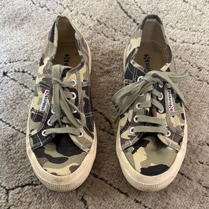 Superga Green and Beige Camouflage Sneakers